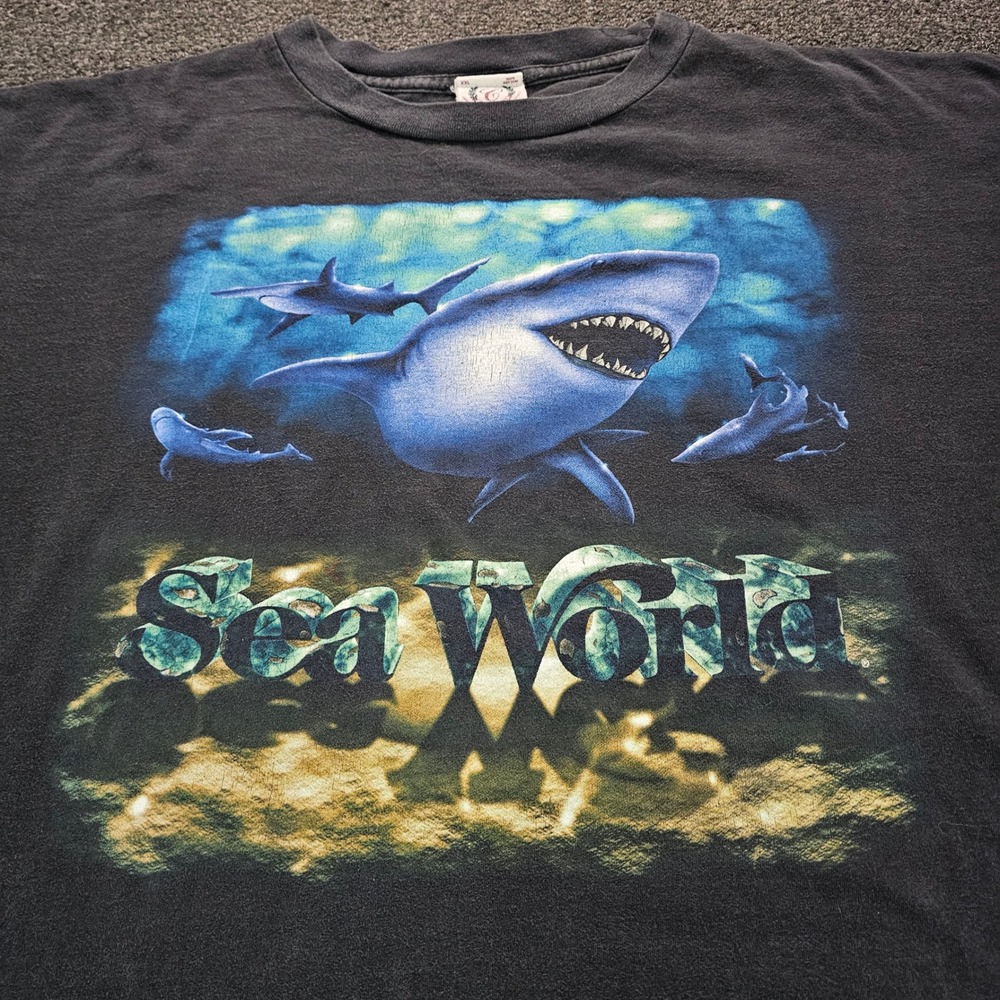 Vintage SeaWorld Shark T-Shirt Mens XXL Black Cotton Expressions 90s y2k Surf - Picture 2 of 5